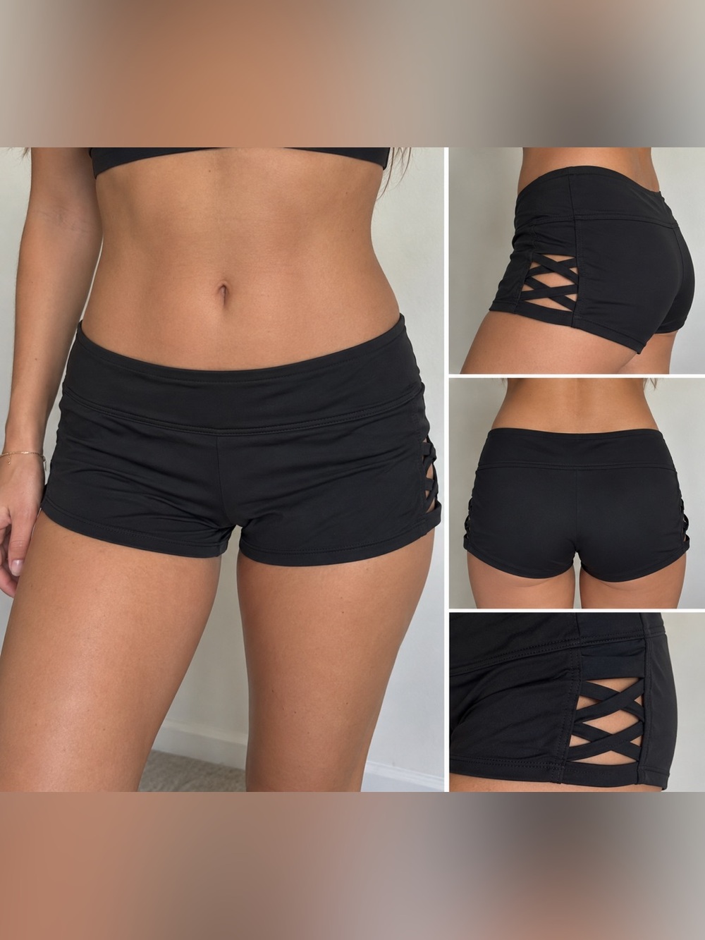 Kona Sol Women’s XL Black X-Side Sport Swim Shorts Strappy Boyshort Bottom